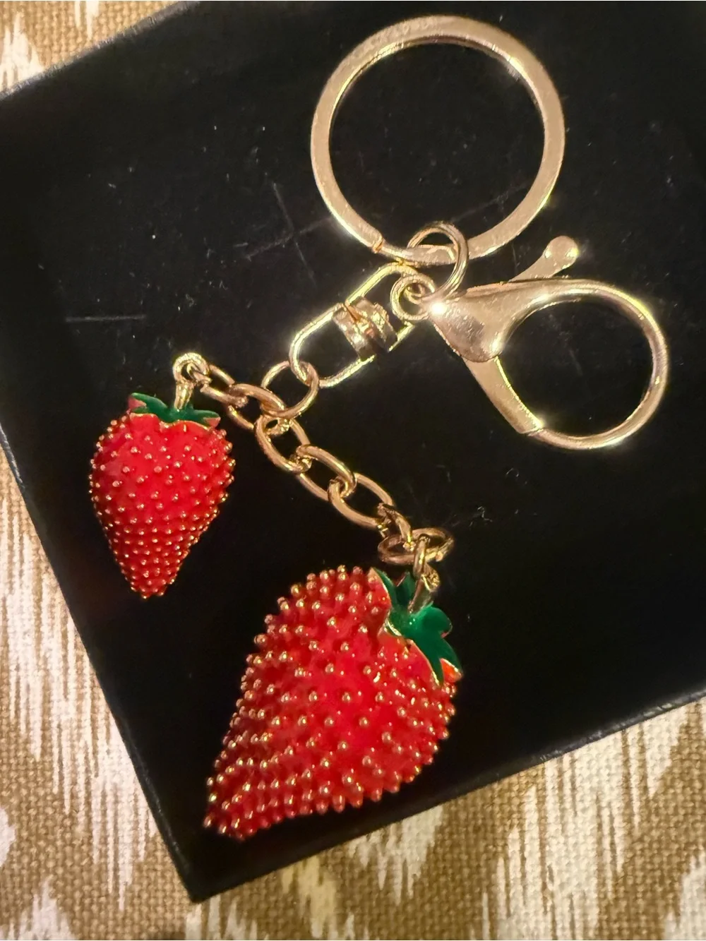 Gold-Tone Strawberry Charm Keychain - Red